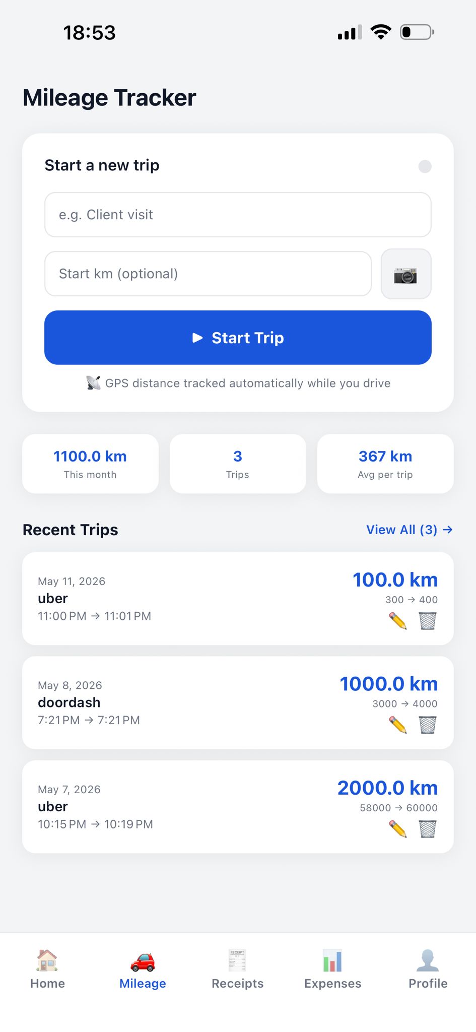 Mileage tracker